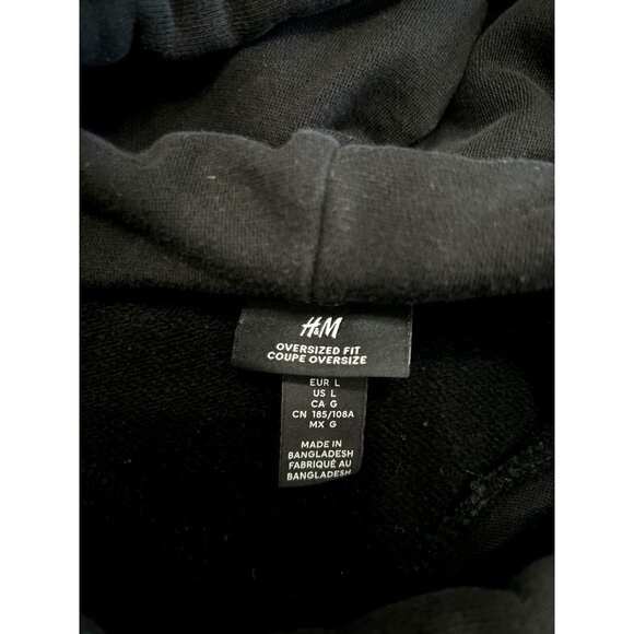 H&M Black Oversized Hoodie Sweatshirt With Drawstring Hood & Kangaroo Pocket - Picture 3 of 6